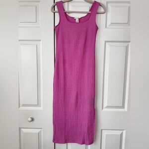 H&M Pink Textured Midi Dress XS Sleeveless Bodycon Side Slit